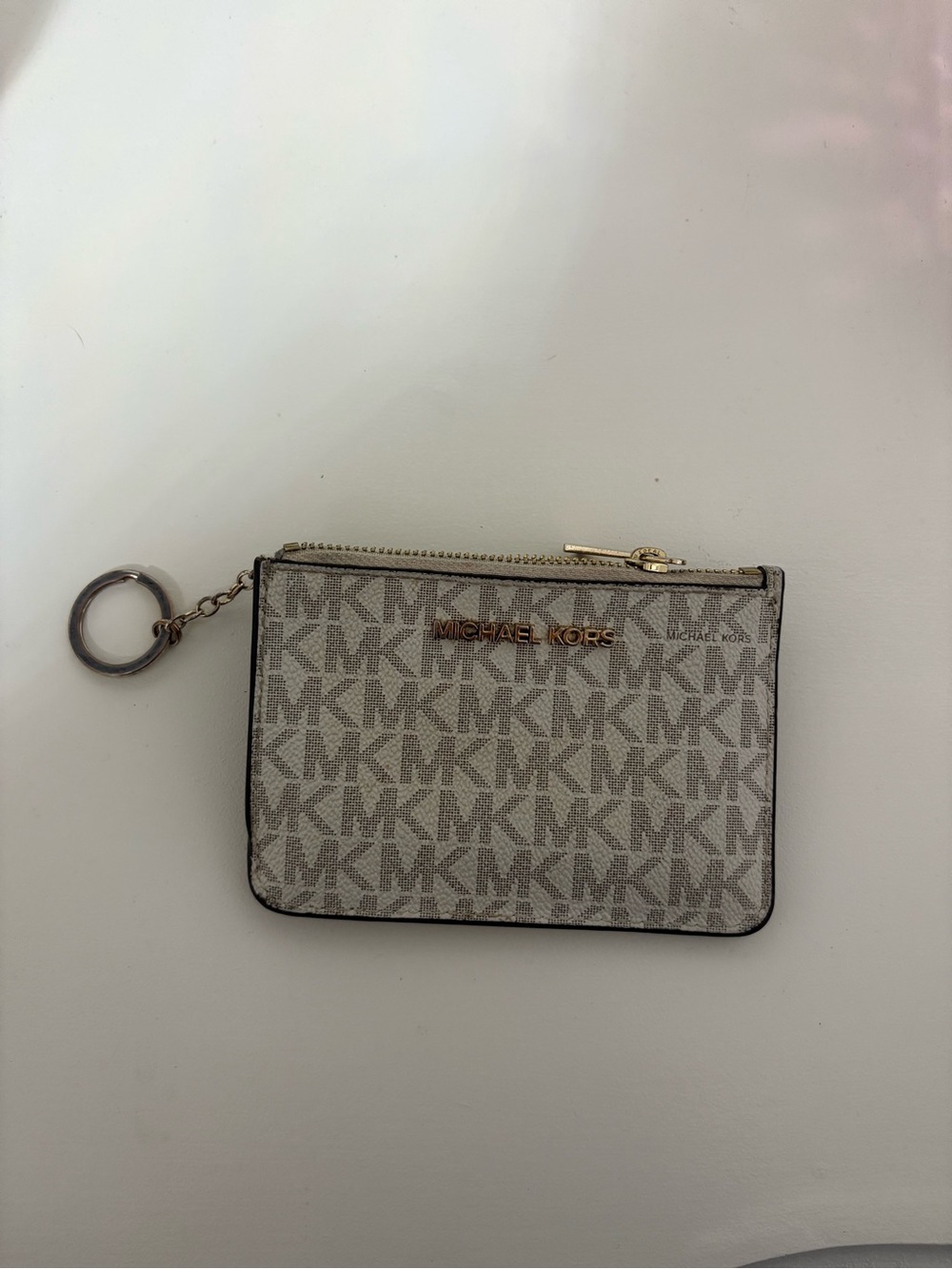 Michael Kors Beige MK Logo Card Holder with Keyring